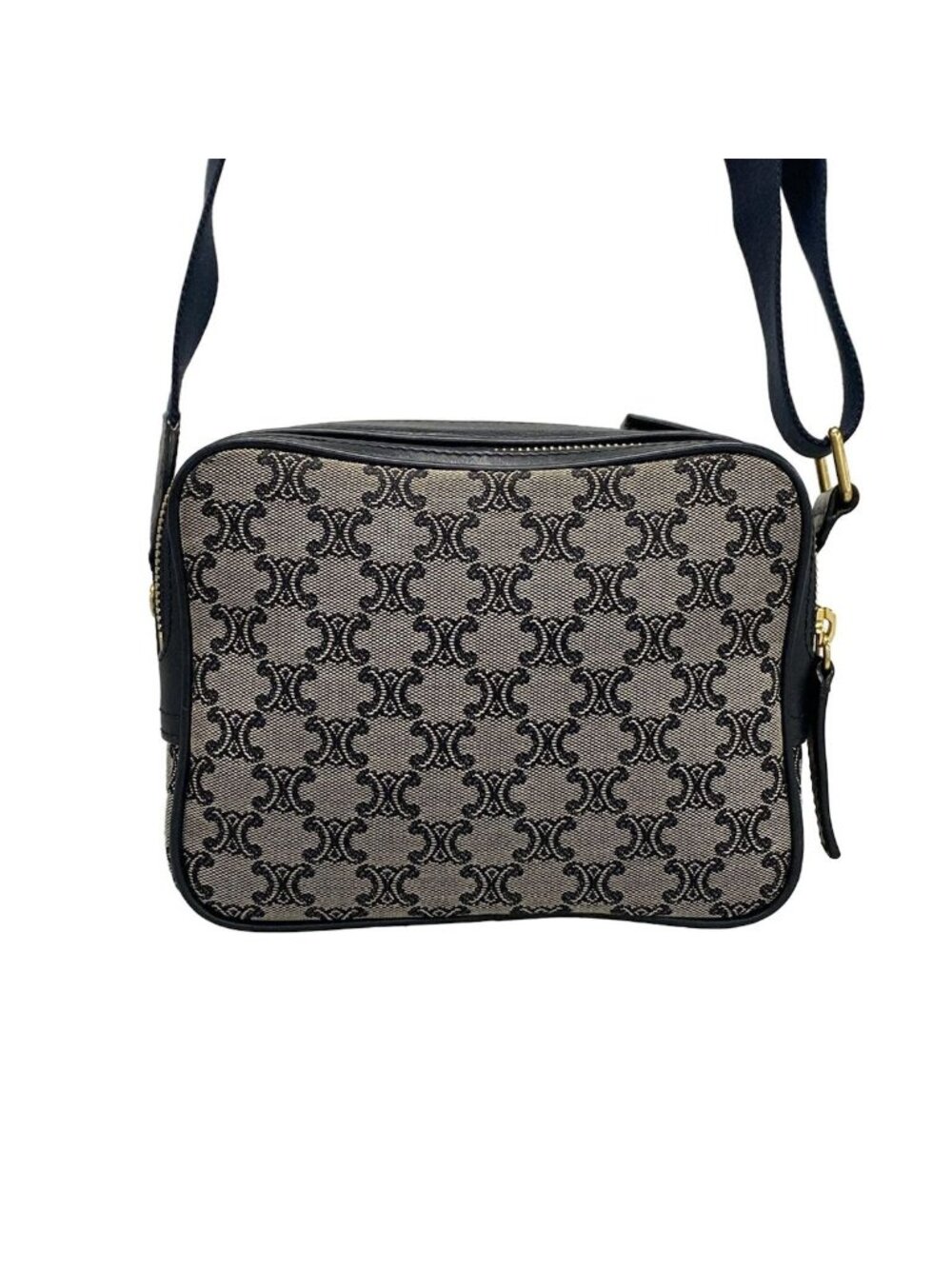 Celine Shoulder Bag Macadam Pattern Light Gray Dark Navy Leather - Picture 3 of 15